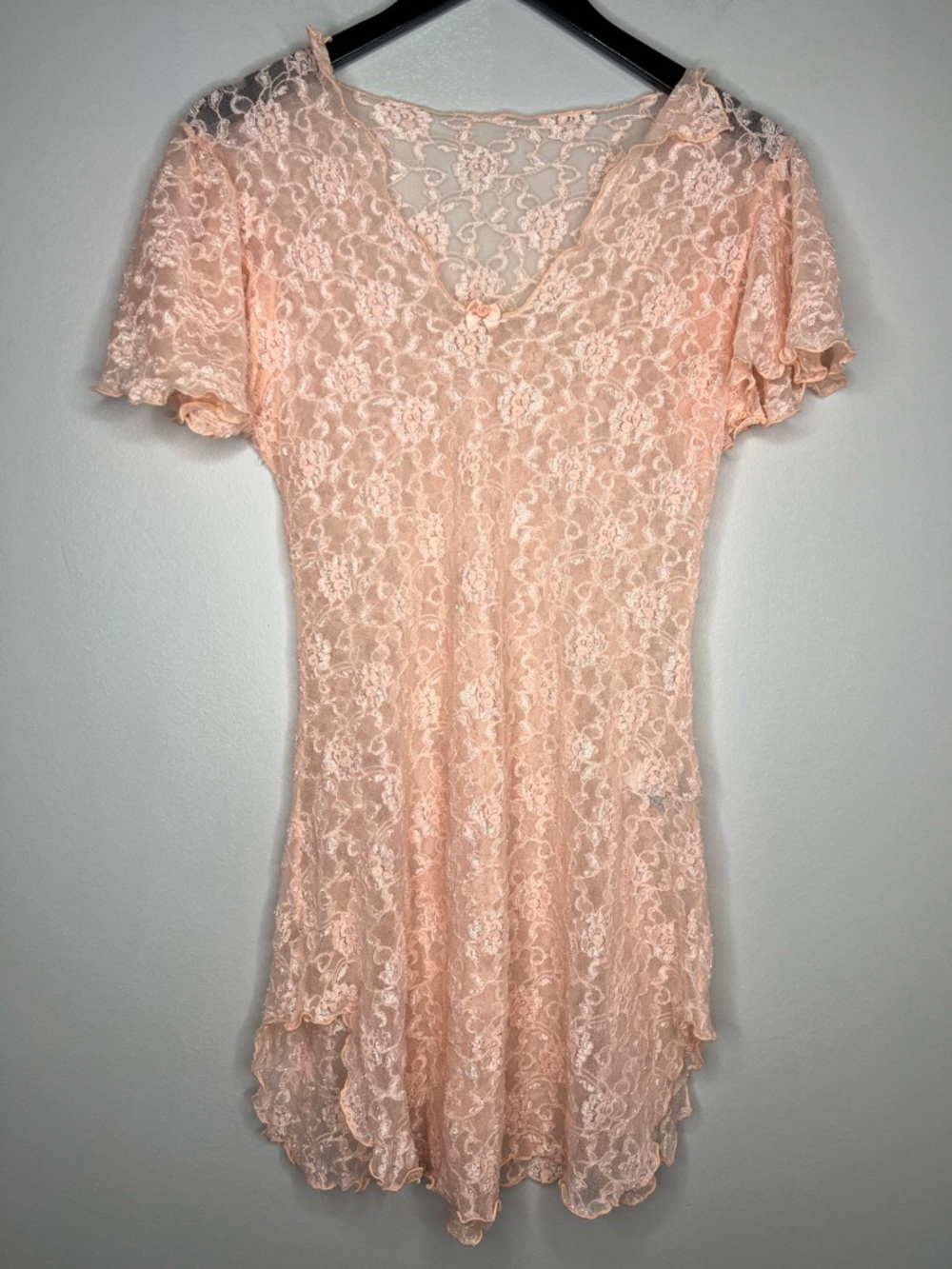 Vintage Y2K Lace Couture Lingerie Slip Dress Sheer Pink Floral Coquette Sz XS-S